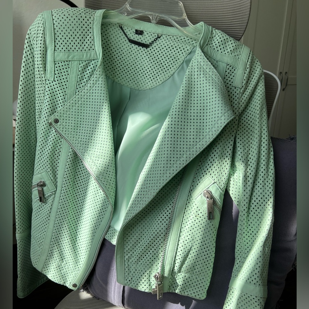 Rachel Zoe Green 100% Lamb Leather Moto Jacket